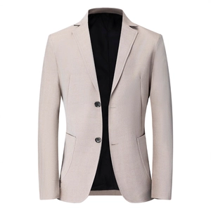 Classic slim-fit men's blazer in light apricot with notch lapels and two-button closure