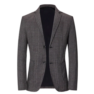 Blazer homme cintré à carreaux taupe avec revers à encoche et fermeture à deux boutons