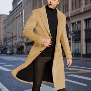 Manteau classique en laine mélangée pour hommes en chameau avec col à revers et boutonnage