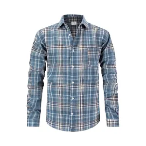 Herren Plaid Langarm Hemd Polyester Viskose Mischung Lässige Knopfleiste Umlegekragen Vordertasche Business Stil Oberteil