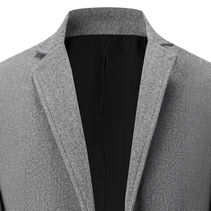 Grey woolen casual blazer for men with notched lapel and high-quality fiber texture