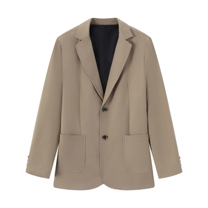 Klassischer Herren Khaki-Freizeitblazer mit Revers und einreihigem Zwei-Knopf-Design