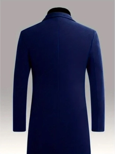 Modern slim fit navy blue trench coat for men showing the classic back view and tailored cut