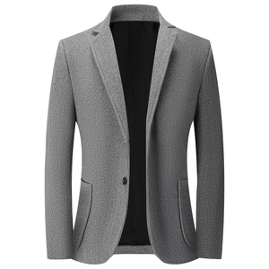 Men's casual grey wool blazer jacket with notch lapel and single-breasted two-button design