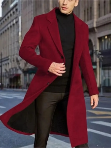 Manteau mi-long en laine pour homme de style britannique bordeaux avec col tailleur et boutonnage simple