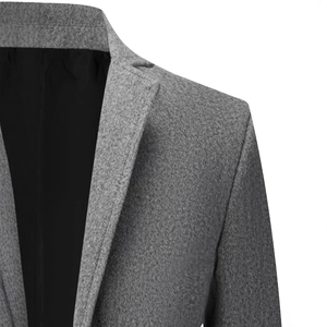 Grey wool blend blazer for men with notched lapel and high-quality textured fabric