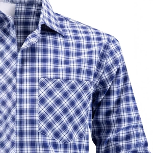 Chemise décontractée à manches longues à carreaux bleus et blancs avec poche