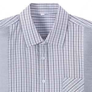 Men's business plaid short sleeve shirt with contrast stitching and chest pocket detail