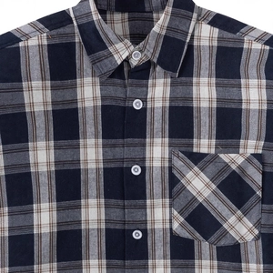 Classic blue and brown plaid long sleeve shirt with a chest pocket for men