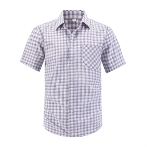 Classic short sleeve plaid shirt for men featuring a button-down collar and chest pocket