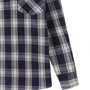 Classic blue and brown plaid long sleeve shirt with front pocket for men's casual wear