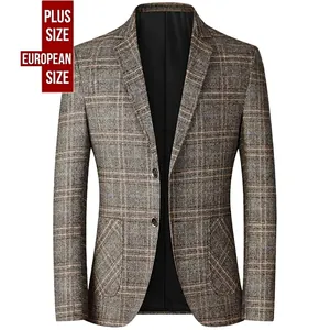 Men Business Casual Plaid Blazer Slim Fit Notched Lapel Sport Coat Single Breasted Grid Suit Jacket For Office Daily Wedding