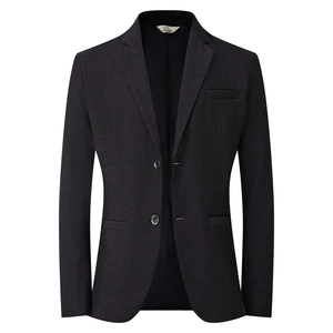 Classic charcoal grey men's business casual blazer with notch lapel and two-button closure