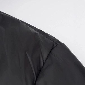 Men's black hooded down jacket with waterproof quilted fabric and high-quality shoulder stitching