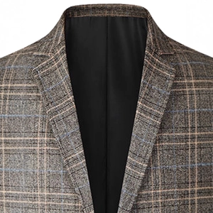 Men's business casual blazer with grey-brown checkered pattern and classic notch lapel
