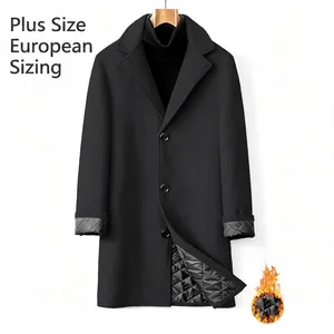 Men Woolen Overcoat Thick Quilted Lining Single Breasted Notch Lapel Mid Length Jacket Business Casual Outwear Coat
