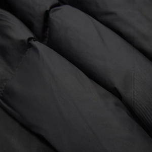 Men's black winter down jacket featuring premium quilted fabric with a matte finish