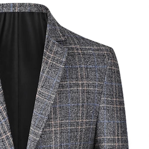 Classic grey plaid blazer for middle-aged men with subtle blue and orange check patterns