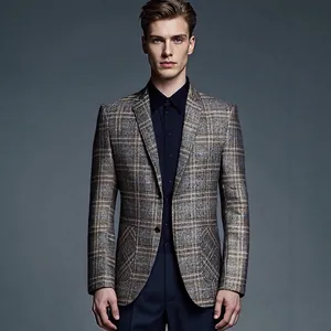 Men Business Casual Plaid Blazer Notched Lapel Slim Fit Single Breasted Suit Jacket Lightweight Sport Coat For Office Wedding