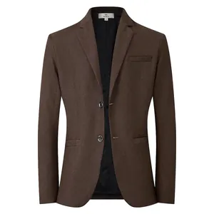 Men Casual Blazer Notched Lapel Single Breasted Two Button Solid Color Business Slim Fit Polyester Viscose Blend Jacket