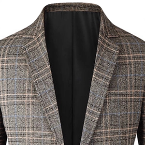 Men's stylish plaid blazer jacket in brown and grey with premium notched lapel and lining