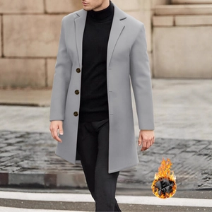 Cappotto da uomo in lana grigio chiaro con revers e fodera termica trapuntata invernale