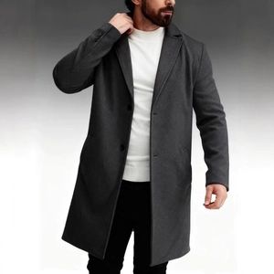 Classic charcoal grey wool overcoat for men with single-breasted buttons and lapels