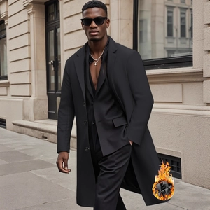 Eleganter Herren Wollmantel in Schwarz, lang geschnitten mit Revers und warmem Futter