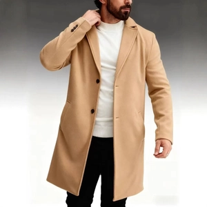 Classic men's single-breasted camel trench coat in medium long style for business casual
