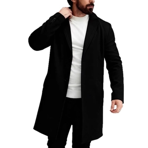 Classic men's black single-breasted wool blend coat with notch lapel and slim fit design