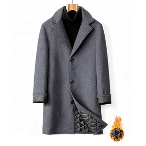 Men's dark grey wool coat with notch lapels and warm quilted lining for winter