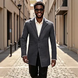 Men Mid Length Woolen Pea Coat Single Breasted Thick Winter Overcoat With Quilted Lining For Office Casual Business
