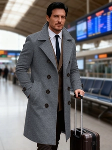 Classico cappotto doppiopetto in lana grigio scuro da uomo in stile professionale business