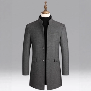 Manteau en laine pour hommes avec col montant, coupe ajustée, veste d'hiver gris foncé