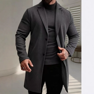 Classic dark grey wool blend single-breasted coat for men in a slim-fit business style