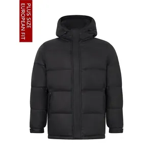 Men Black Hooded Down Jacket Thickened Warm Winter Puffer Coat Outdoor Casual Quilted Outerwear With White Goose Down Filling