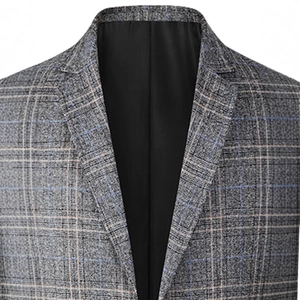 Men's casual business blazer jacket featuring fine blue and white plaid check patterns