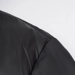 Men's winter black hooded down jacket featuring windproof fabric and premium stitching