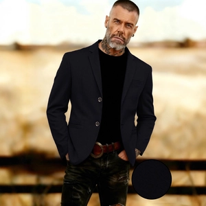 Slim fit men business casual blazer jacket with two-button design and fabric detail view