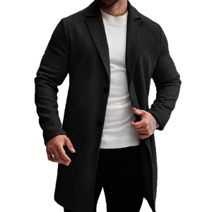 Classic black wool overcoat for men featuring a notch lapel and a sleek business casual fit