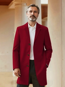 Classic men's wine red business casual overcoat with lapel collar and single-breasted buttons