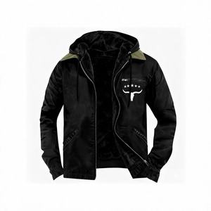 Men's winter heavy fleece-lined hooded jacket with bull skull graphic and green collar