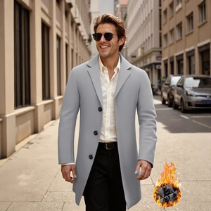 Men's wool blend overcoat in light grey with single-breasted design and warm thermal lining