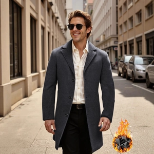 Men's dark grey woolen overcoat with single-breasted design for winter warmth and style