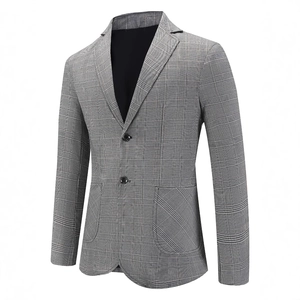Veste de costume grise à carreaux pour homme, coupe cintrée, revers à cran et boutons