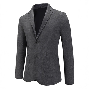 Veste de costume décontractée grise foncée à carreaux pour hommes avec revers à encoche