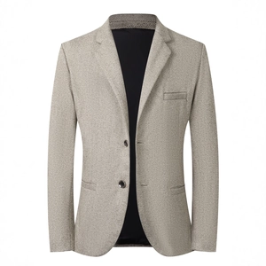 Men's herringbone business casual suit jacket with warm wool blend in light grey
