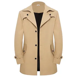 Trench-coat classique kaki pour hommes avec revers et épaulettes pour un style décontracté