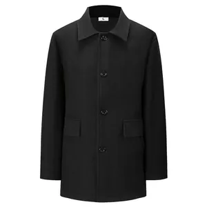 Classic black wool coat for men featuring a lapel collar and single-breasted design