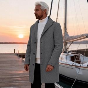 Men's wool blend overcoat in dark grey with single-breasted design for autumn winter fashion
